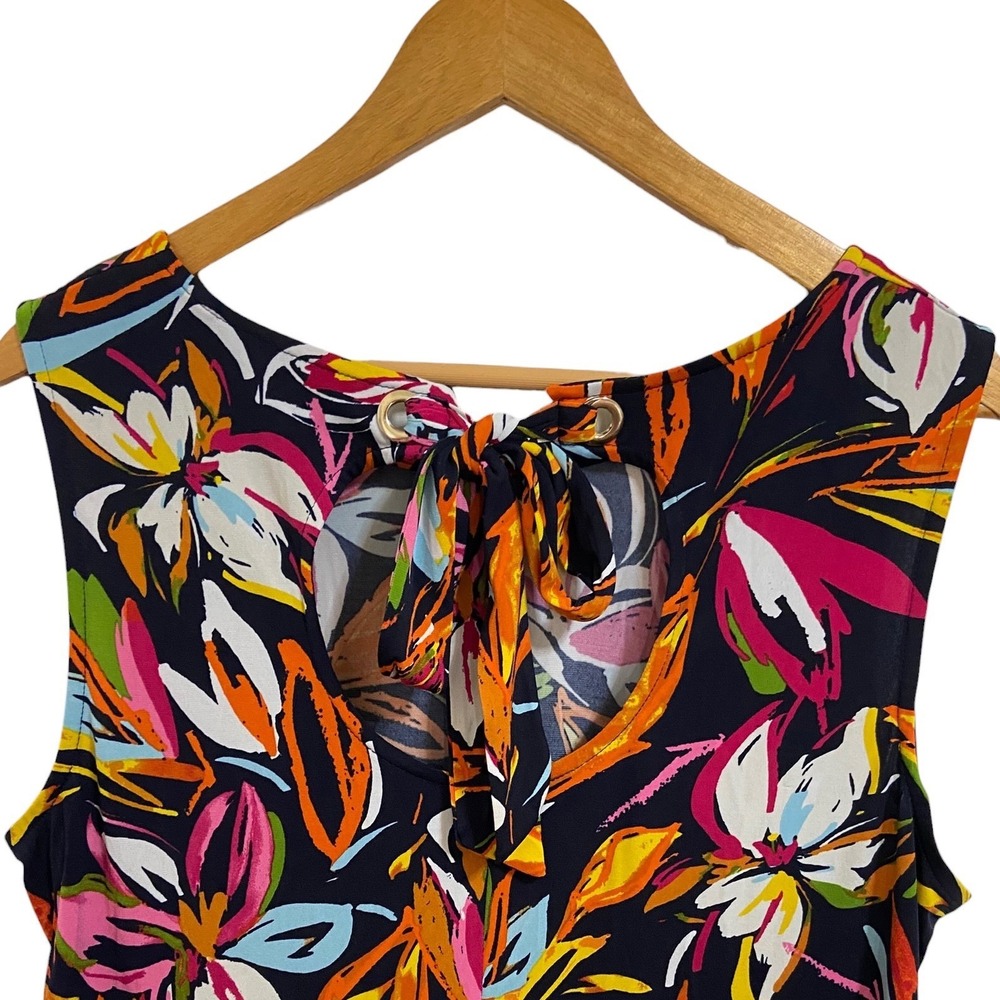 MSK Tropical Floral Sleeveless Tie Keyhole Back Shift Resortwear‎ Dress Size XL - Picture 7 of 11